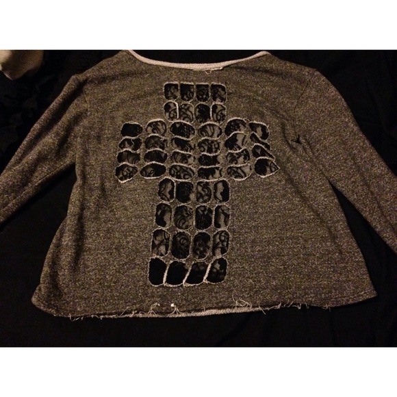 Lace floral and cross sweatshirt