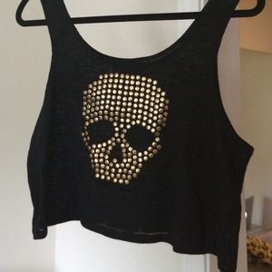Gold studded skull crop top