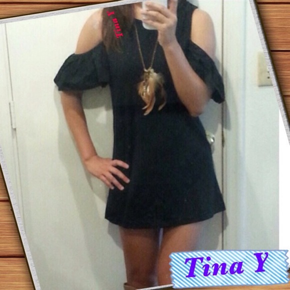 New BLACK Open Shoulder Tunic Dress - Picture 3 of 3