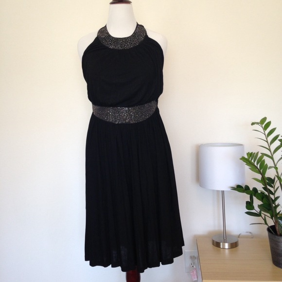 Zara black halter dress with silver detailing