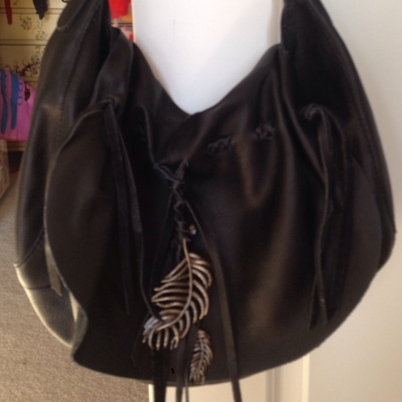 Black leather lucky brand hobo purse