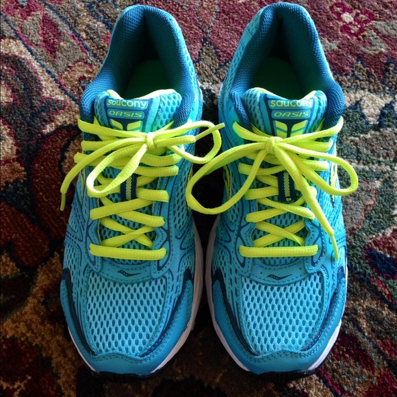 Saucony running shoes. Turquoise and neon yellow