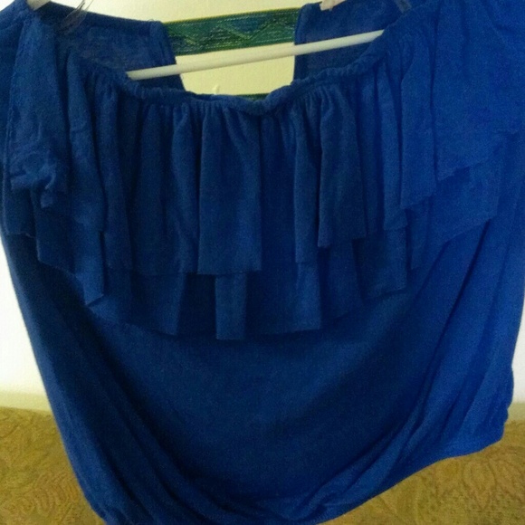 Open back blue strapless top!