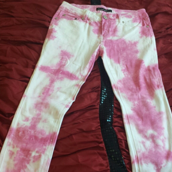 Tie dye pink and white juniors skinny jeans - Picture 1 of 1