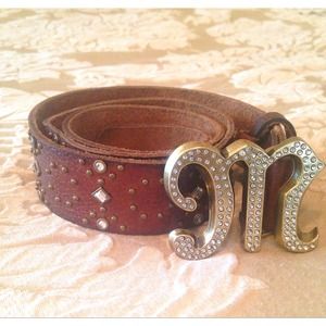 Miss Me Brown Leather Bejeweled Belt