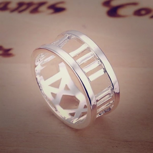 Sterling silver plated Roman numeral ring