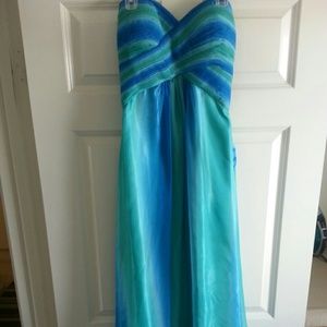 La Femme Mermaid Cut Aqua Gown