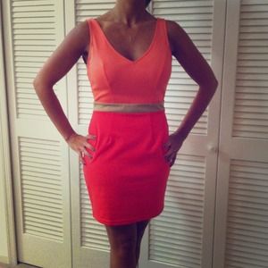 Coral & Taupe Colorblock Mini Dress