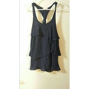 Navy blue tank top/ Ruffles/ Bow on back of shirt