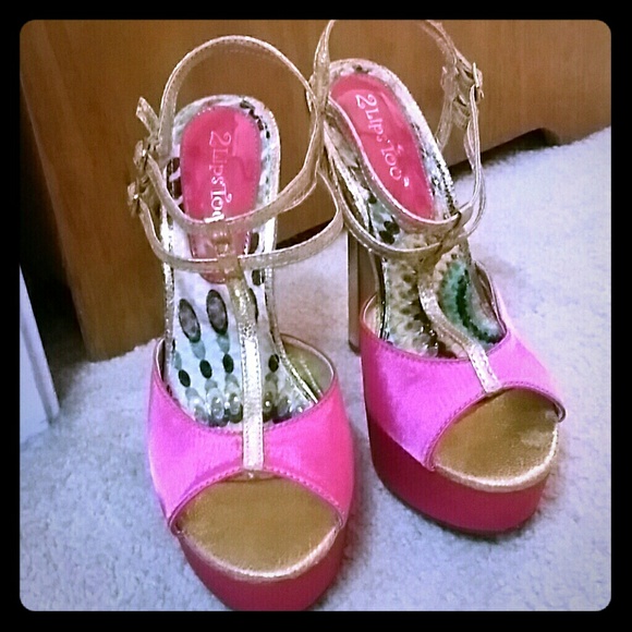5" Hot Pink & Gold Platform Heels Pumps Sandals