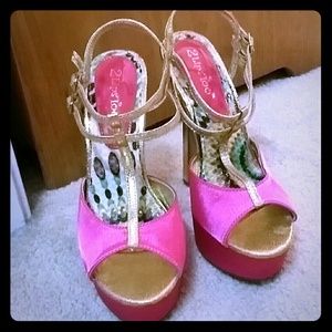 5" Hot Pink & Gold Platform Heels Pumps Sandals