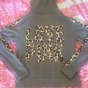 Victorias Secret PINK Bling Grey Leopard Hoodie L