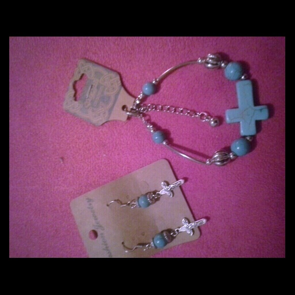 Precious Cross Bracelet, Earrings Set - Picture 1 of 3