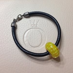 Pandora black leather bracelet with murano bead