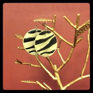 Silver and black round earrings