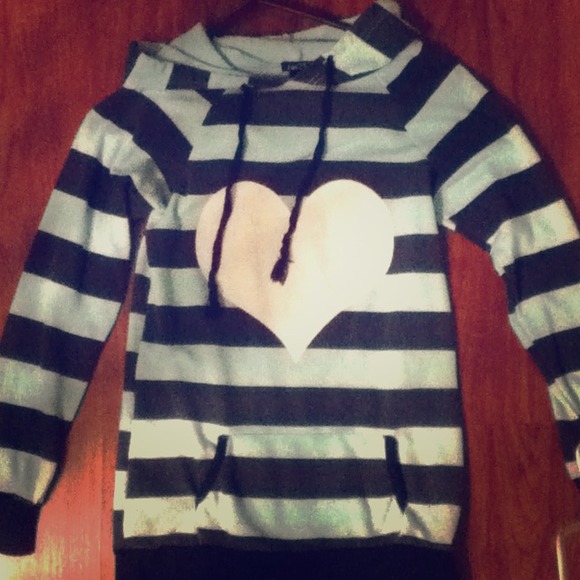 Mint blue and black stripe heart sweater