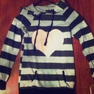 Mint blue and black stripe heart sweater