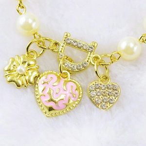 Love hearts full of diamond pearl flower bracelet