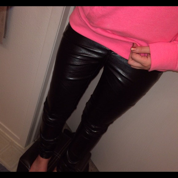 Black faux leather pants