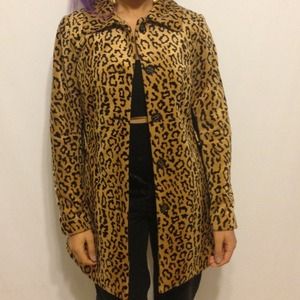 Animal print coat leather sleeves