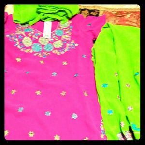 Indian Salwar pink and modern green combination.
