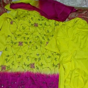 Indian Salwar bright yellow and dark pink combinat