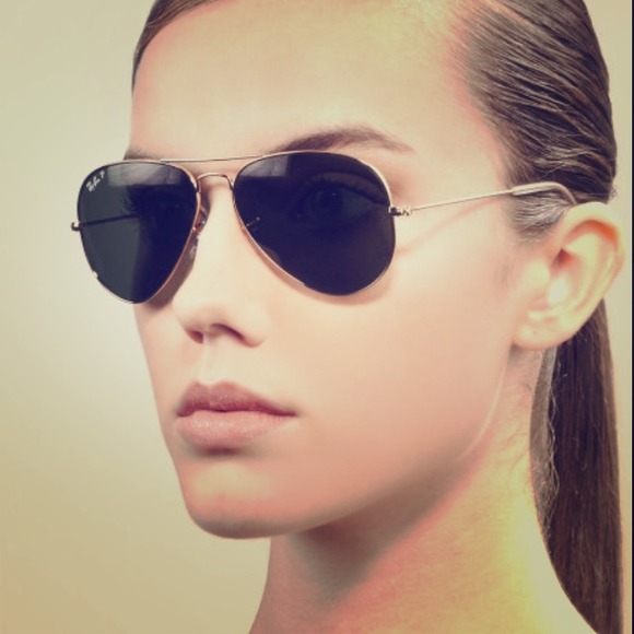 Ray Ban Aviators Gold frame black lens 55mm New!!