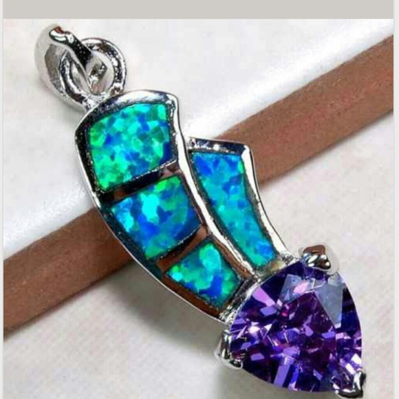 Solid 925 Sterling Silver, Blue Opal and Amethyst