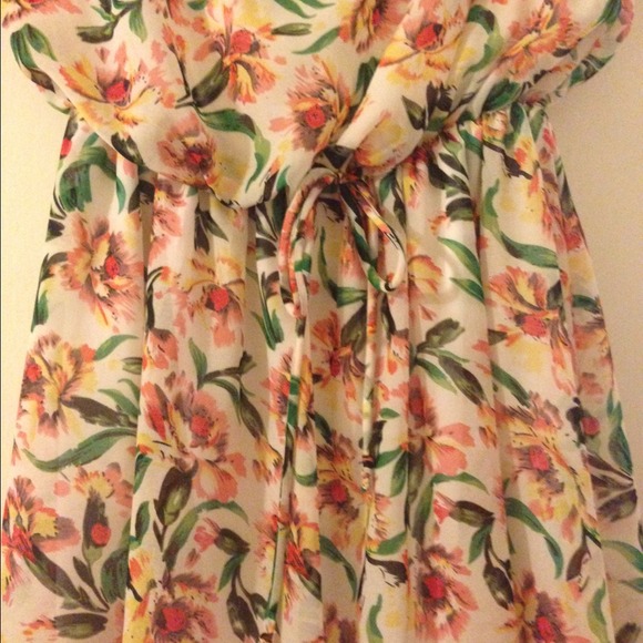 Cascade floral strapless dress