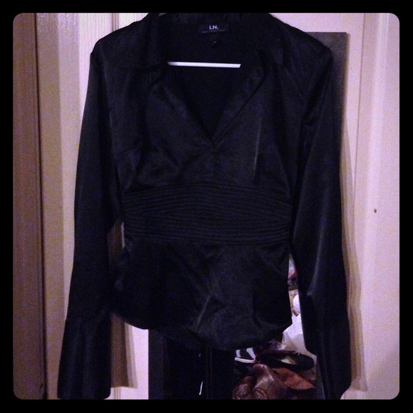 Shiny black long sleeve shirt