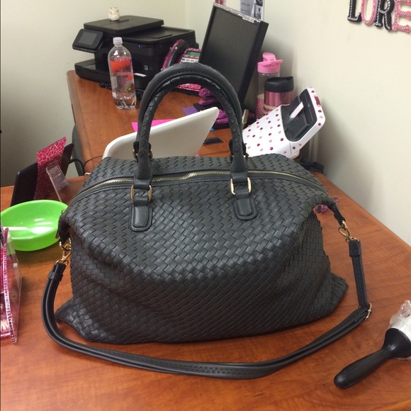 Large leather weaved  handbag