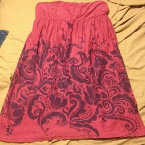 Dark red strapless dress