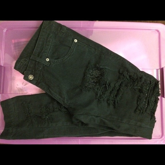 Carmar distressed lace denim in black