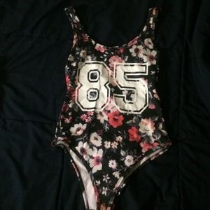 Black , floral printed leotard