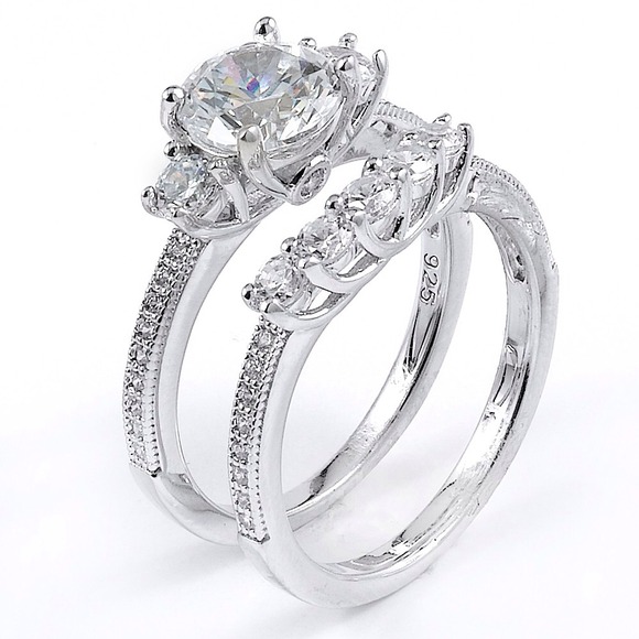 CZ wedding ring with an engagement ring