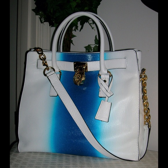 🌸NWT MK Hamilton Spray N/S Tote WHT/SUM BLUE🌸