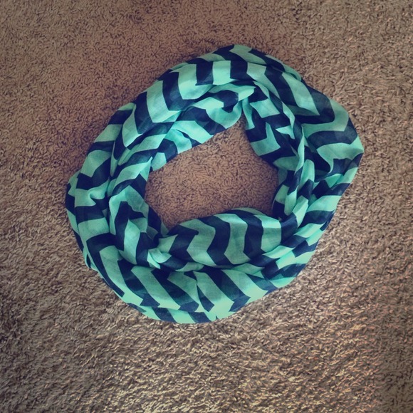 Navy and mint green chevron scarf