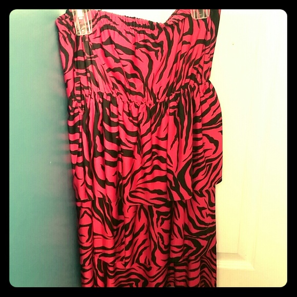 Strapless pink n black zebra sun dress