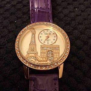 Purple Paris watch with rhinestones