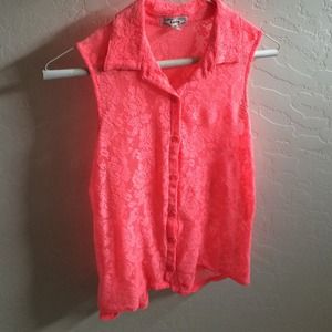 Flower detailed, bright pink, laced, collard Shirt