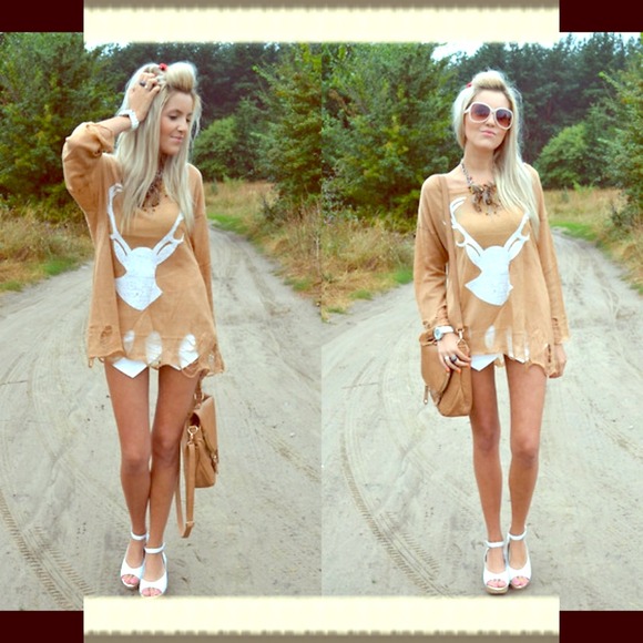 Distressed Long Sleeved Deer Sweater