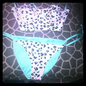 Aqua Cheetah Print Bikini - Reversible