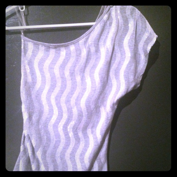 Grey Sequined One Shoulder Shirt