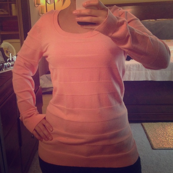 Salmon & shimmer striped thin sweater