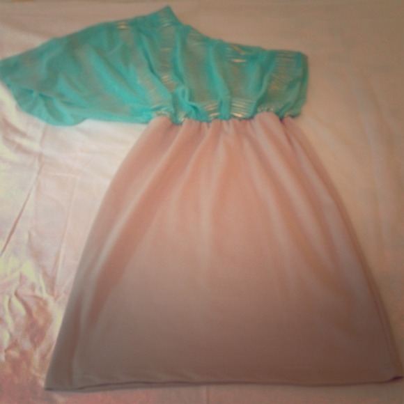 BUNDLE Aqua & nude dress & blue cut out dress