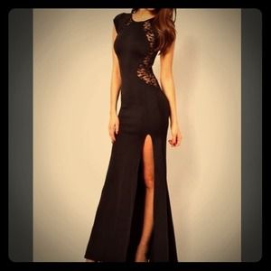 Black Euro Style short sleeve lacy sexy long dress