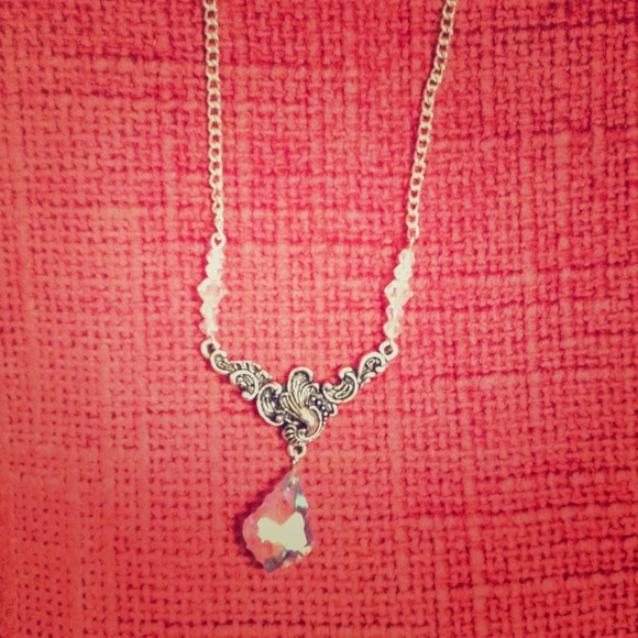 Silver necklace with crystal charm