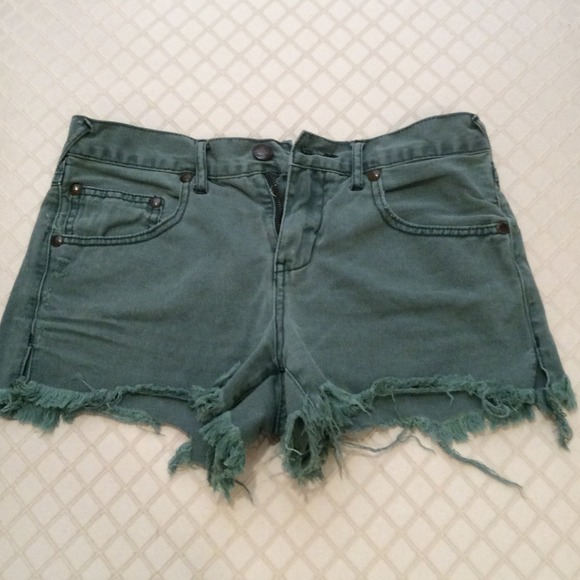 Free People Faded Green Denim Shorts