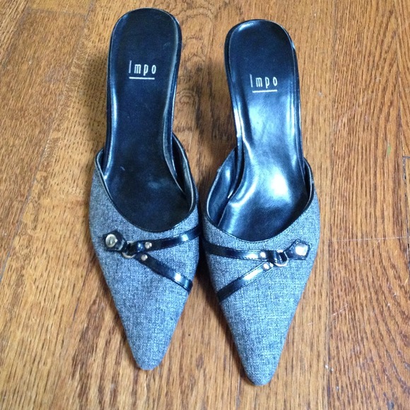 Black tweed mules