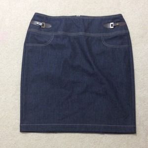 Knee length high waist denim skirt